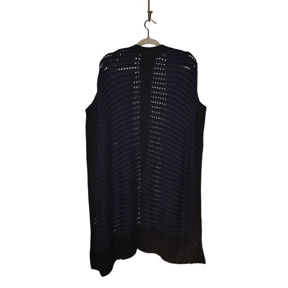 LANE BRYANT $99 Blue Black Open Stitch Knit Poncho Sweater Cardigan Size 18 / 20 - Picture 2 of 3